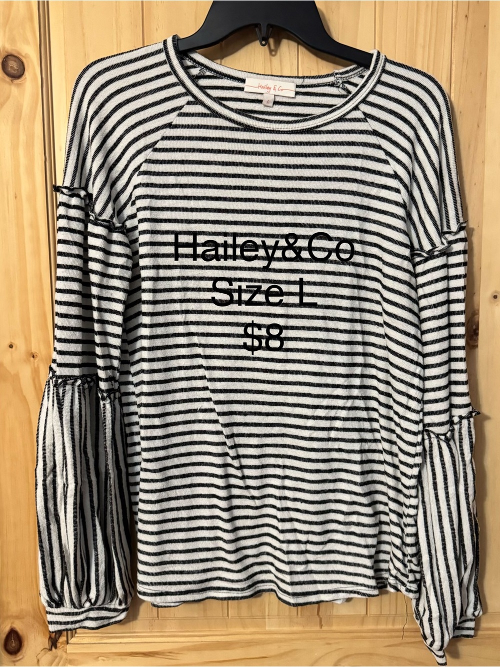 Hailey & Co Black and White Striped Long Sleeve Top - Size L